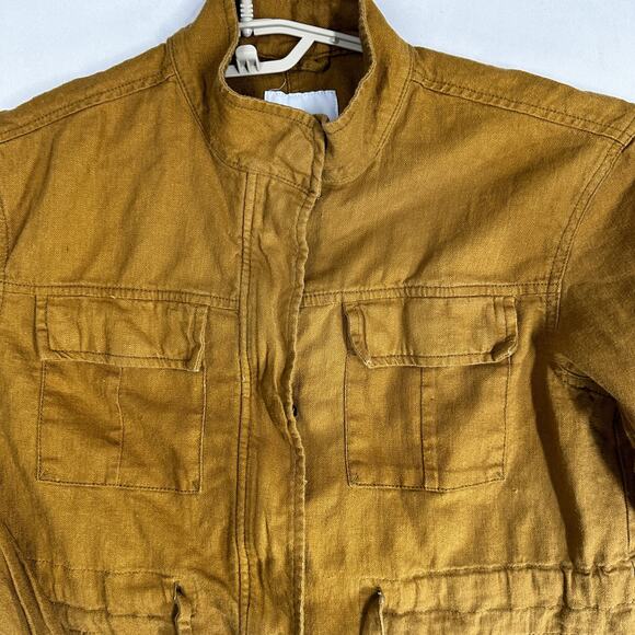 Old Navy Jacket Women Size S Brown Linen Blend Utility Minimalist Preppy Casual - Picture 3 of 9